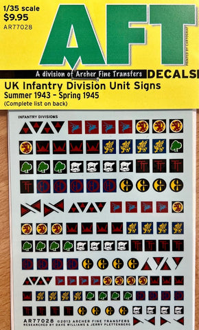 AFT Decals AR77028 1/35 UK Infantry Division Unit Signs, Summer 1943-Spring 1945 Decal set - BlackMike Models