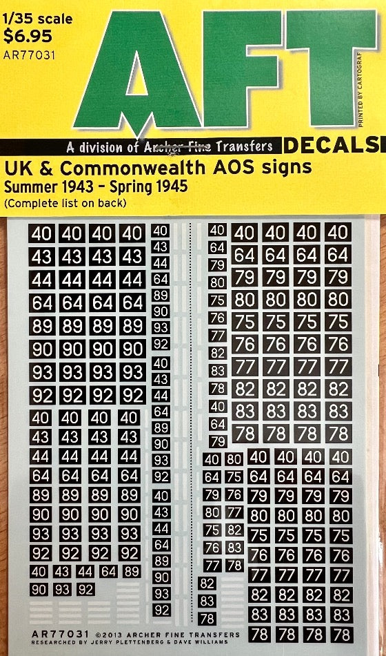 AFT Decals AR77031 1/35 UK & Commonwealth AOS Signs, Summer 1943-Spring 1945 Decal set - BlackMike Models
