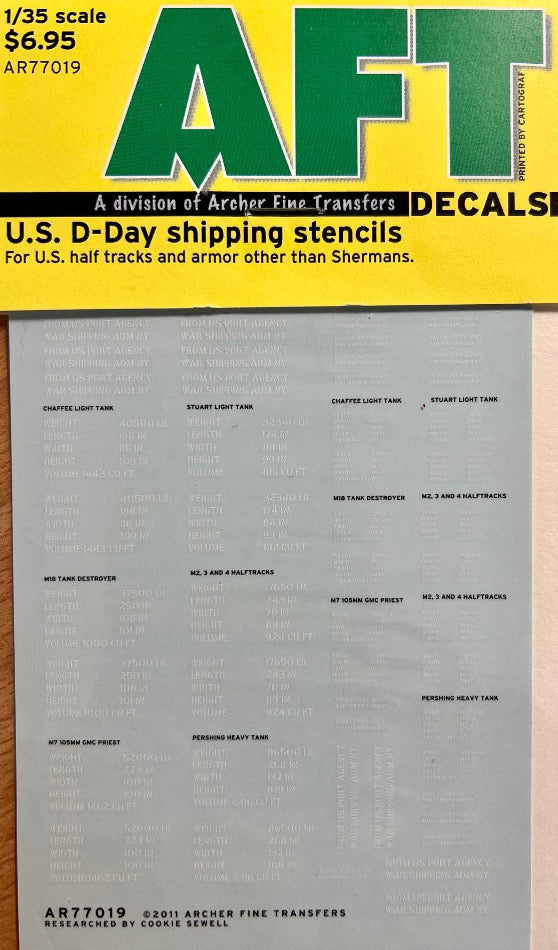 AFT Decals AR77019 1/35 U.S. D-Day shipping stencils Decal set. For U.S. Half Tracks and Armour other than Shermans. - BlackMike Models