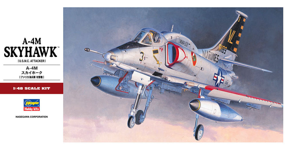 Hasegawa model kit box of a A-4M Skyhawk aircraft with a clear sky background