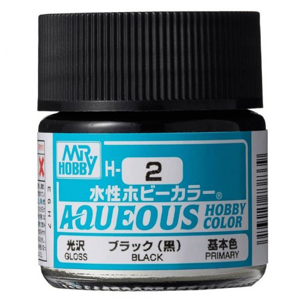 Mr Hobby Aqueous Hobby Color H2 Gloss Black 10ml - BlackMike Models