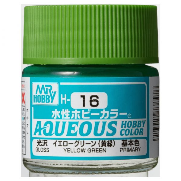 Mr Hobby H16 Gloss Yellow Green acrylic paint 10ml - BlackMike Models
