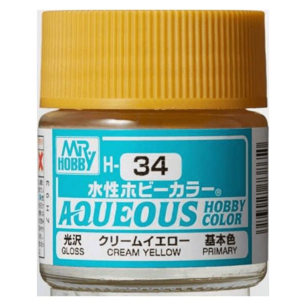 Mr Hobby H34 Cream Yellow Gloss acrylic paint 10ml - BlackMike Models