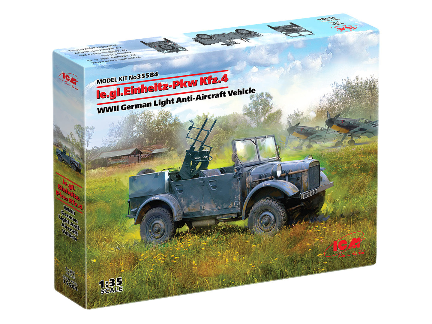 ICM 35584 le.gl.Einheitz-Pkw Kfz.4 WW2 german Light Anti Aircraft Vehicle Box - BlackMike Models
