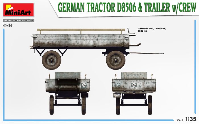 Miniart 35314 1/35 scale German Tractor D8506 & Trailer with crew 7 - BlackMike Models