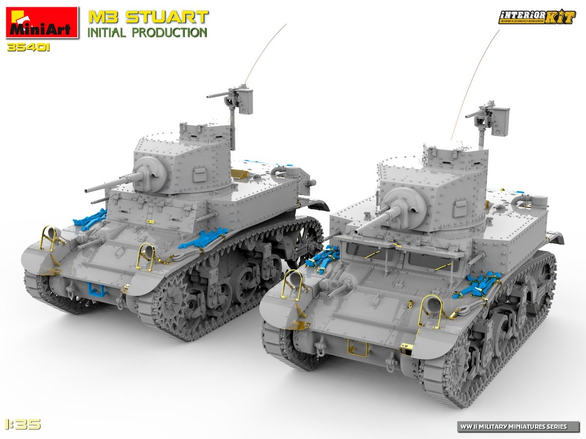 MiniArt 35401 1/35 scale M3 Stuart Initial Production Tank kit with full interior - BlackMike Models