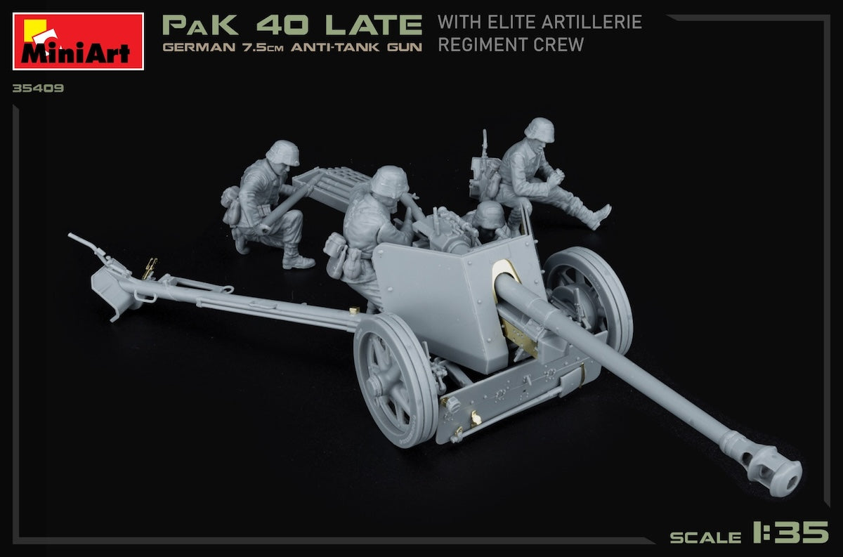 Miniart 35409 1/35 scale German 7.5cm PaK 40 Late with Elite Crew kit - BlackMike Models