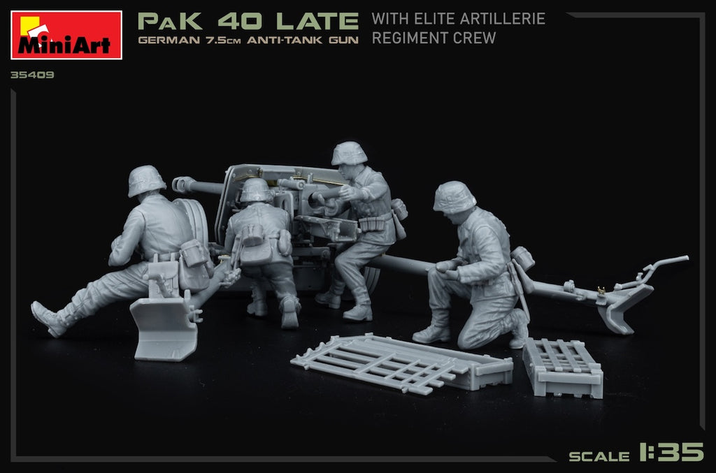 Miniart 35409 1/35 scale German 7.5cm PaK 40 Late with Elite Crew kit - BlackMike Models