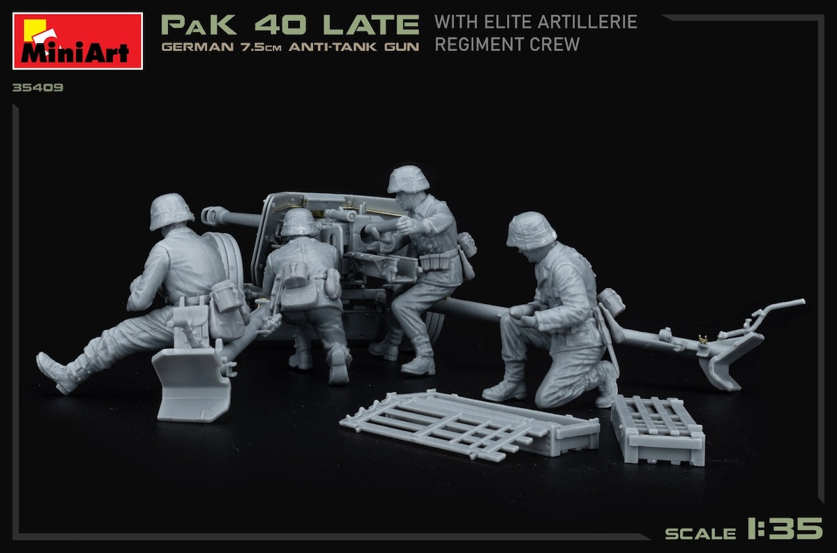 Miniart 35409 1/35 scale German 7.5cm PaK 40 Late with Elite Crew kit - BlackMike Models