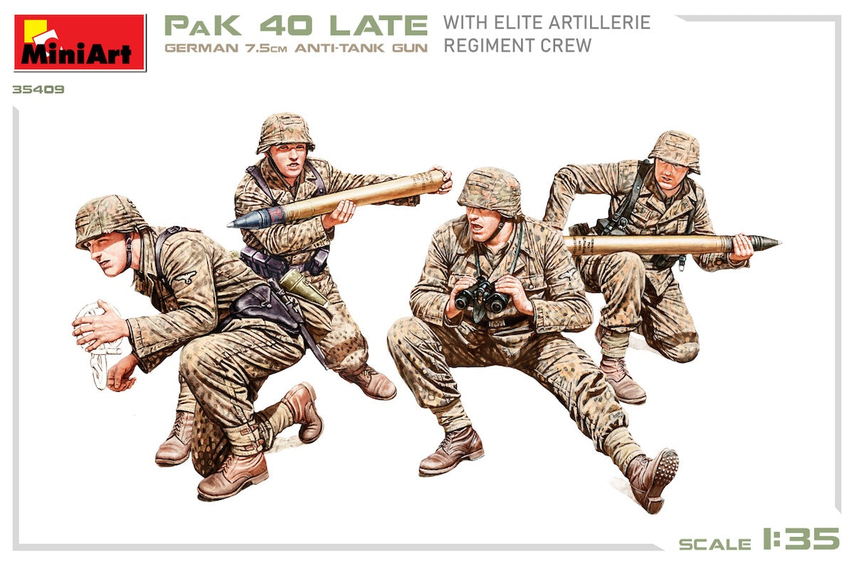 Miniart 35409 1/35 scale German 7.5cm PaK 40 Late with Elite Crew kit - BlackMike Models