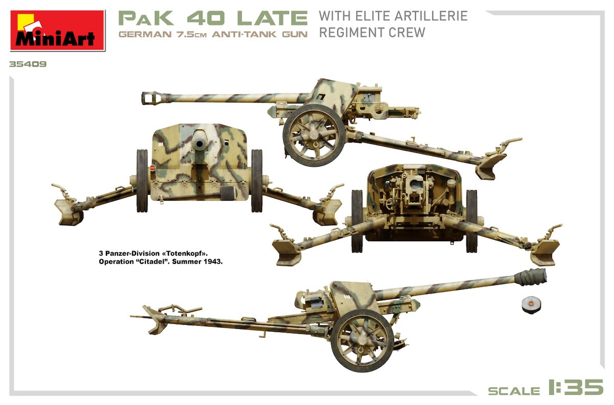 Miniart 35409 1/35 scale German 7.5cm PaK 40 Late with Elite Crew kit - BlackMike Models