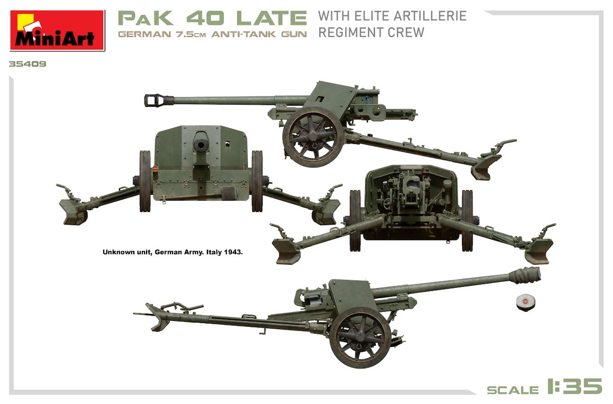 Miniart 35409 1/35 scale German 7.5cm PaK 40 Late with Elite Crew kit - BlackMike Models