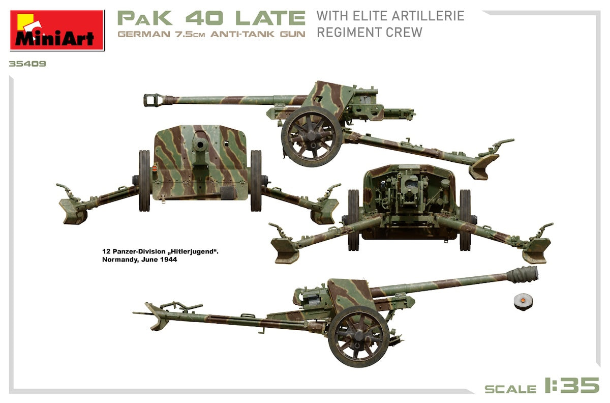 Miniart 35409 1/35 scale German 7.5cm PaK 40 Late with Elite Crew kit - BlackMike Models