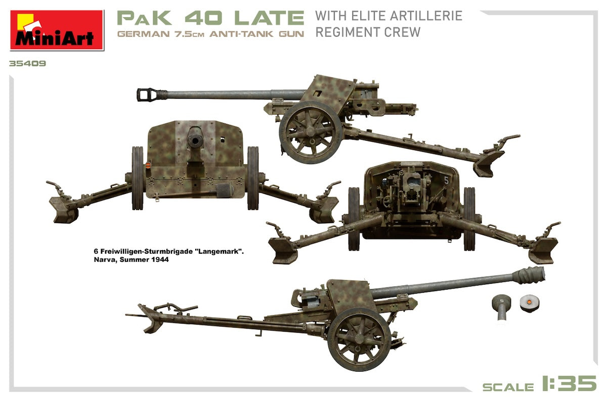 Miniart 35409 1/35 scale German 7.5cm PaK 40 Late with Elite Crew kit - BlackMike Models