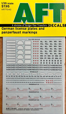AFT Decals AR77040 1/35 German License Plates & Panzerfaust markings Decal set - BlackMike Models