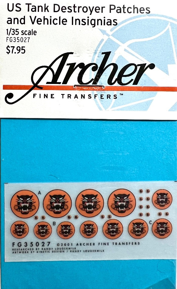 Archer Fine Transfers FG35027 1/35 US Tank Destroyer patches & Vehicle Insignia Transfer set - BlackMike Models