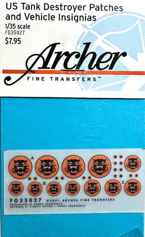 Archer Fine Transfers FG35027 1/35 US Tank Destroyer patches & Vehicle Insignia Transfer set - BlackMike Models