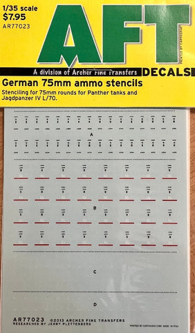 AFT Decals AR77023 1/35 German 75mm ammo stencils for Panther tanks & Jagdpanzer IV L/70 Decal set - BlackMike Models