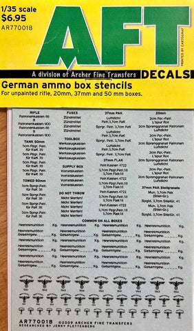 AFT Decals AR77001B 1/35 German ammo box black stencils for unpainted rifle, 20mm, 37mm &amp; 50mm ammo boxes - BlackMike Models