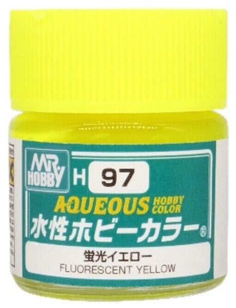 Mr Hobby H97 Fluorescent Yellow acrylic paint 10ml - BlackMike Models