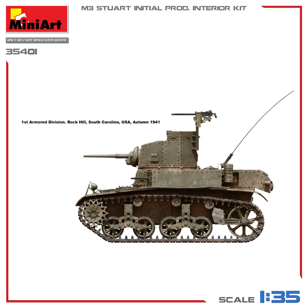 MiniArt 35401 1/35 scale M3 Stuart Initial Production Tank kit decal option 2 - BlackMike Models