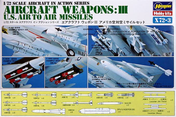Hasegawa 1/72 scale model kit box art for Aircraft Weapons: U.S.
