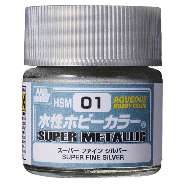 Mr Hobby Aqueous Hobby HSM01 Superfine Silver Metallic paint 10ml - BlackMike Models