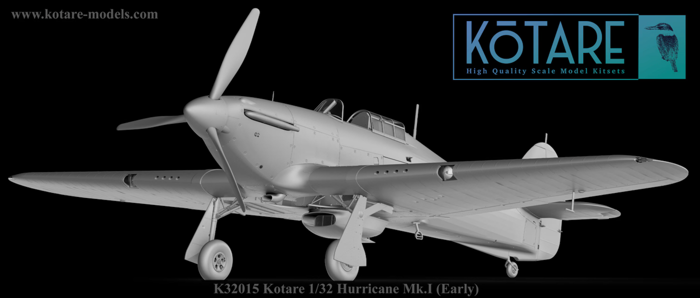 Model airplane of Hurricane Mk.I with Kotare logo on a black background