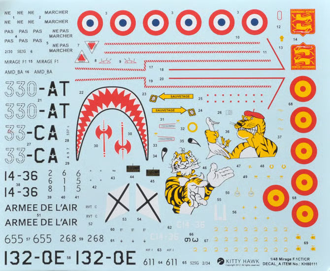 Decal sheet with various graphics and text on a light blue background