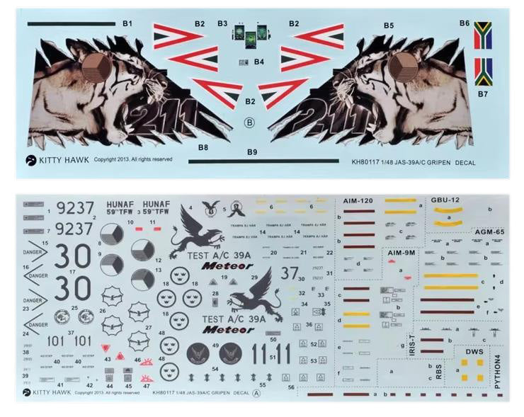 Kitty Hawk 1/48 JAS-39A/C Saab Gripen kit decals