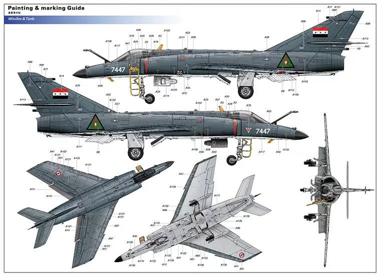 Technical drawing of a military aircraft with detailed specifications and markings.