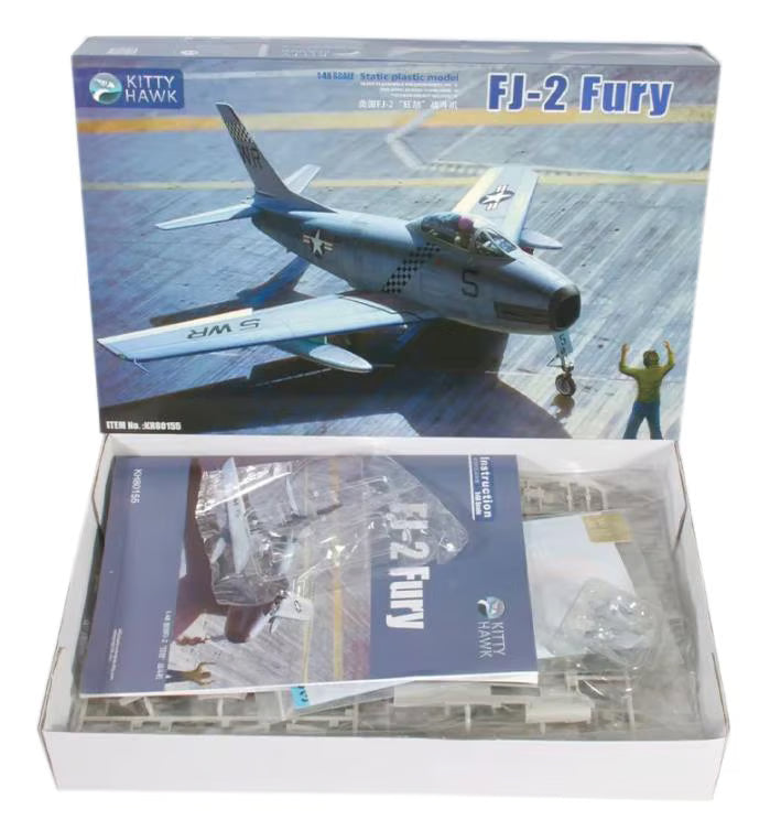 Model airplane kit of FJ-2 Fury in packaging with Kitty Hawk branding