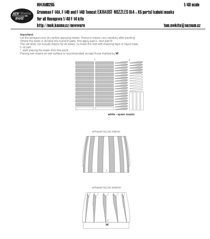 New Ware NWAM0285 1/48 F-14A/B/D Exhaust Nozzle paint mask set - BlackMike Models