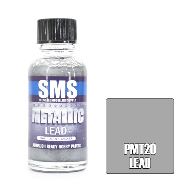 Bottle of SMS lead paint with a colour swatch on a white background