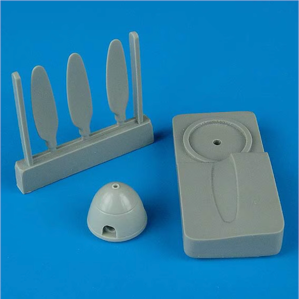 model kit propeller and spinner on a blue background
