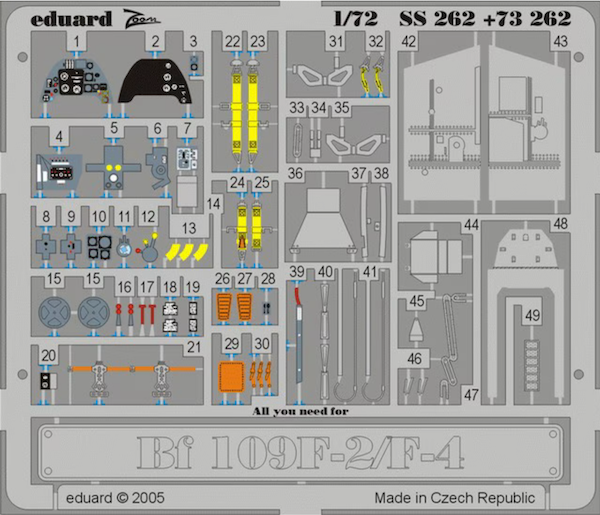 Model kit packaging with various parts and components for a 1/72 scale model of SS 262 +73 262 aircraft.