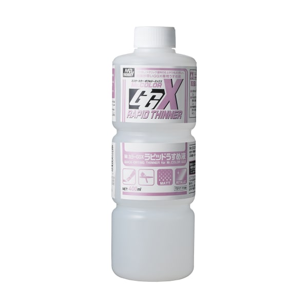 Bottle of Mr Color GGX Rapid Thinner on a white background