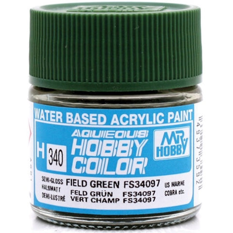 Mr Hobby H340 Field Green FS34097 semi-gloss acrylic paint 10ml - BlackMike Models