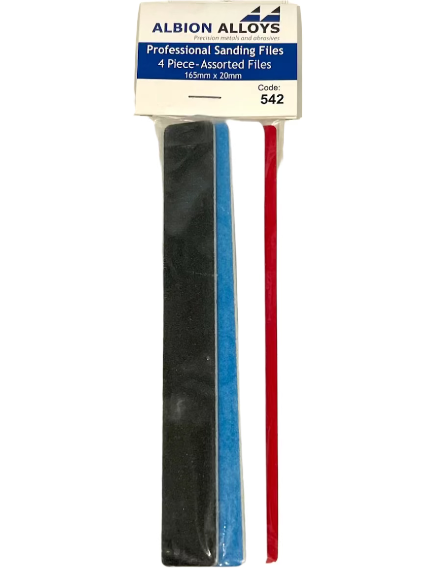 Albion Alloys Professional 4 piece Assorted Sanding Files 20mm x 165mm - BlackMike Models