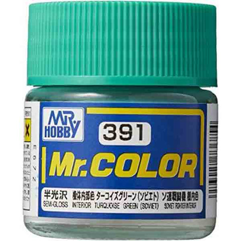 Mr Color C391 Interior Turquoise Green (Soviet) semi gloss acrylic paint 10ml - BlackMike Models