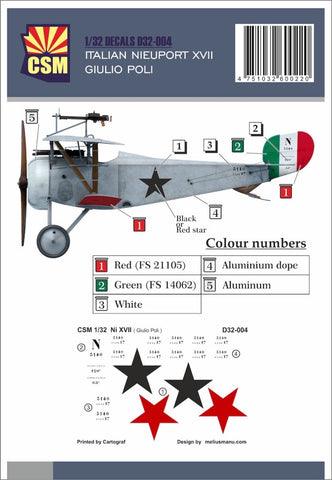 Copper State Models D32-004 1/32 Nieuport XVII Giulio Poli Decal set - BlackMike Models