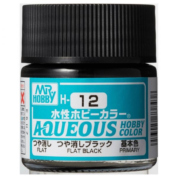 Mr Hobby Aqueous Hobby Color H12 Flat Black 10ml - BlackMike Models