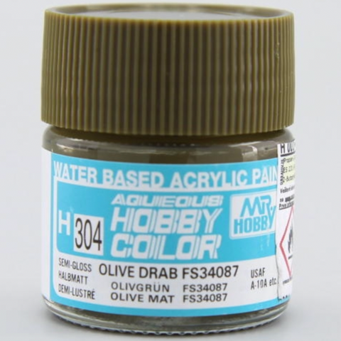 Mr Hobby H304 Olive Drab FS34087 Semi Gloss acrylic paint 10ml - BlackMike Models