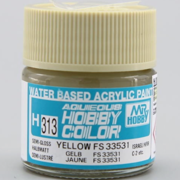 Mr Hobby H313 Yellow FS33531 Semi Gloss acrylic paint 10ml - BlackMike Models