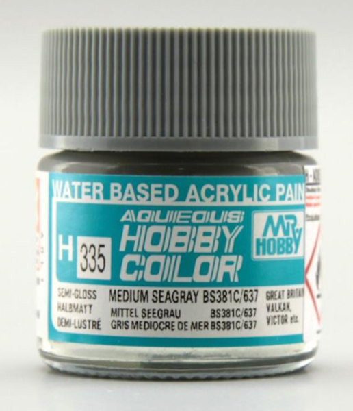 Mr Hobby H335 Medium Sea Gray BS381C/637 acrylic paint 10ml - BlackMike Models