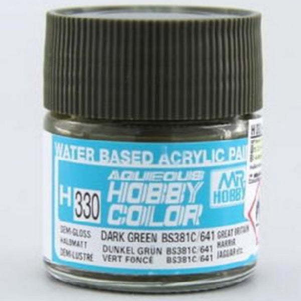 Mr Hobby H330 Dark Green BS381C/641 acrylic paint 10ml - BlackMike Models