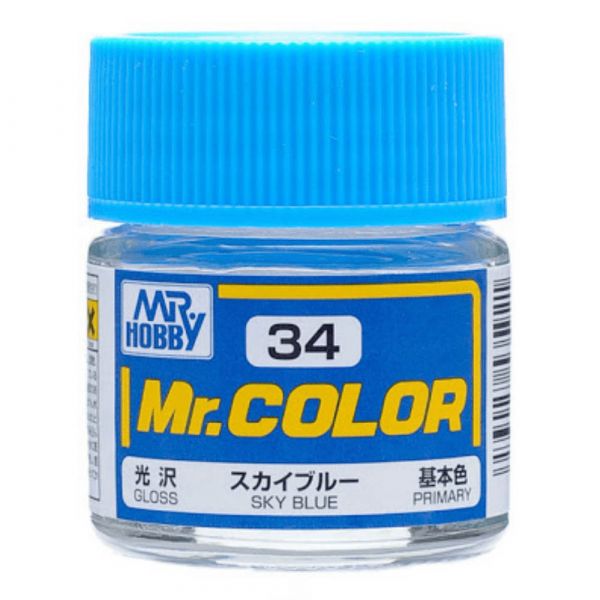 Mr Color C34 Sky Blue Gloss acrylic paint 10ml - BlackMike Models