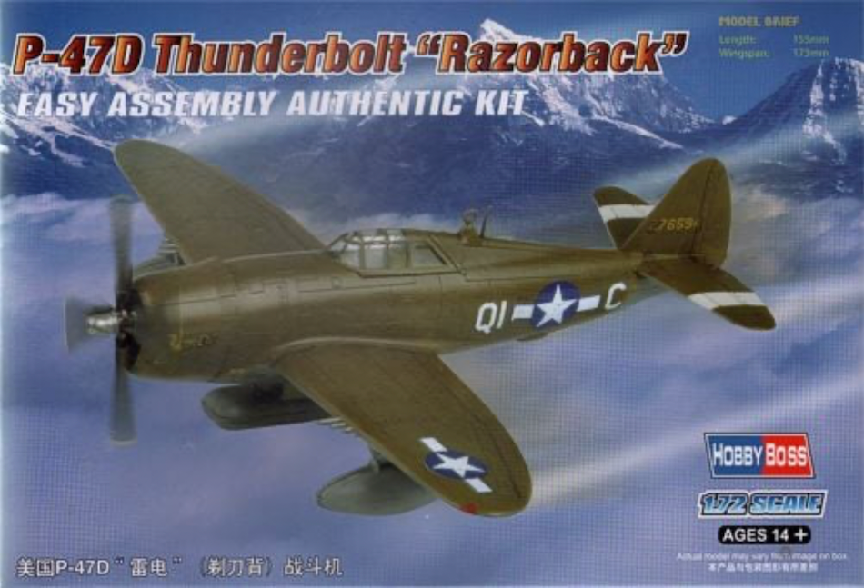 HobbyBoss 80283 1/72 scale Republic P-47D Thunderbolt razorback easy build kit - BlackMike Models