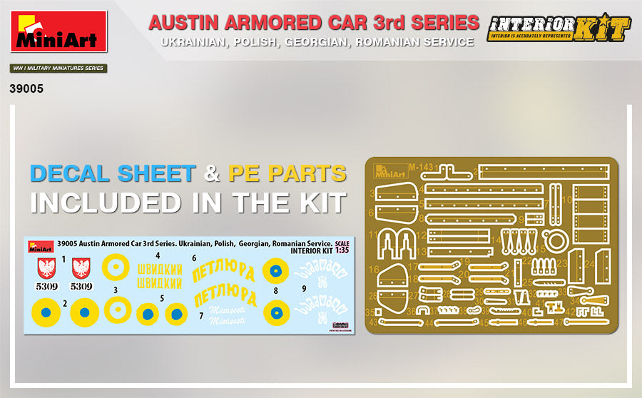 Miniart 39005 1/35 scale Austin Armoured Car 3rd Series kit decal and etch sheet - BlackMike Models