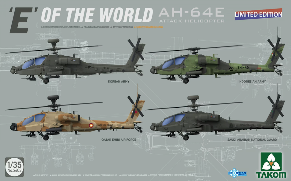 Takom 2603 1/35 scale AH-64E Apache E of the World Limited Edition kit - BlackMike Models